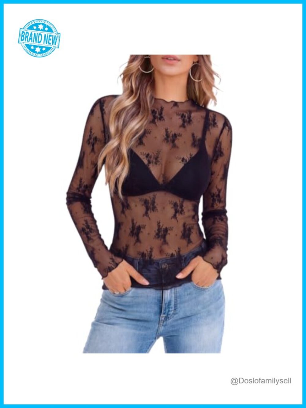 Sheer Mesh Lace Blouse Fitted Clubwear Top for Layering